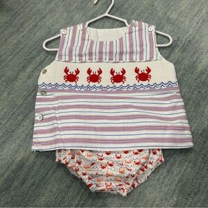 Shrimp & Grits Kids smocked Diaper Cover Set red white blue